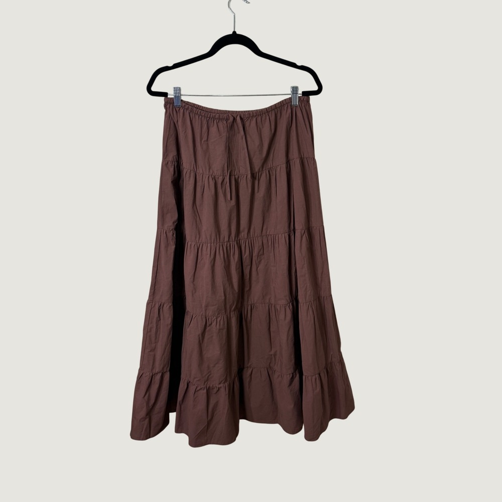 Candescent Tiered Maxi Skirt Brown 100% Cotton Boho Cottage Fall Layering M/L